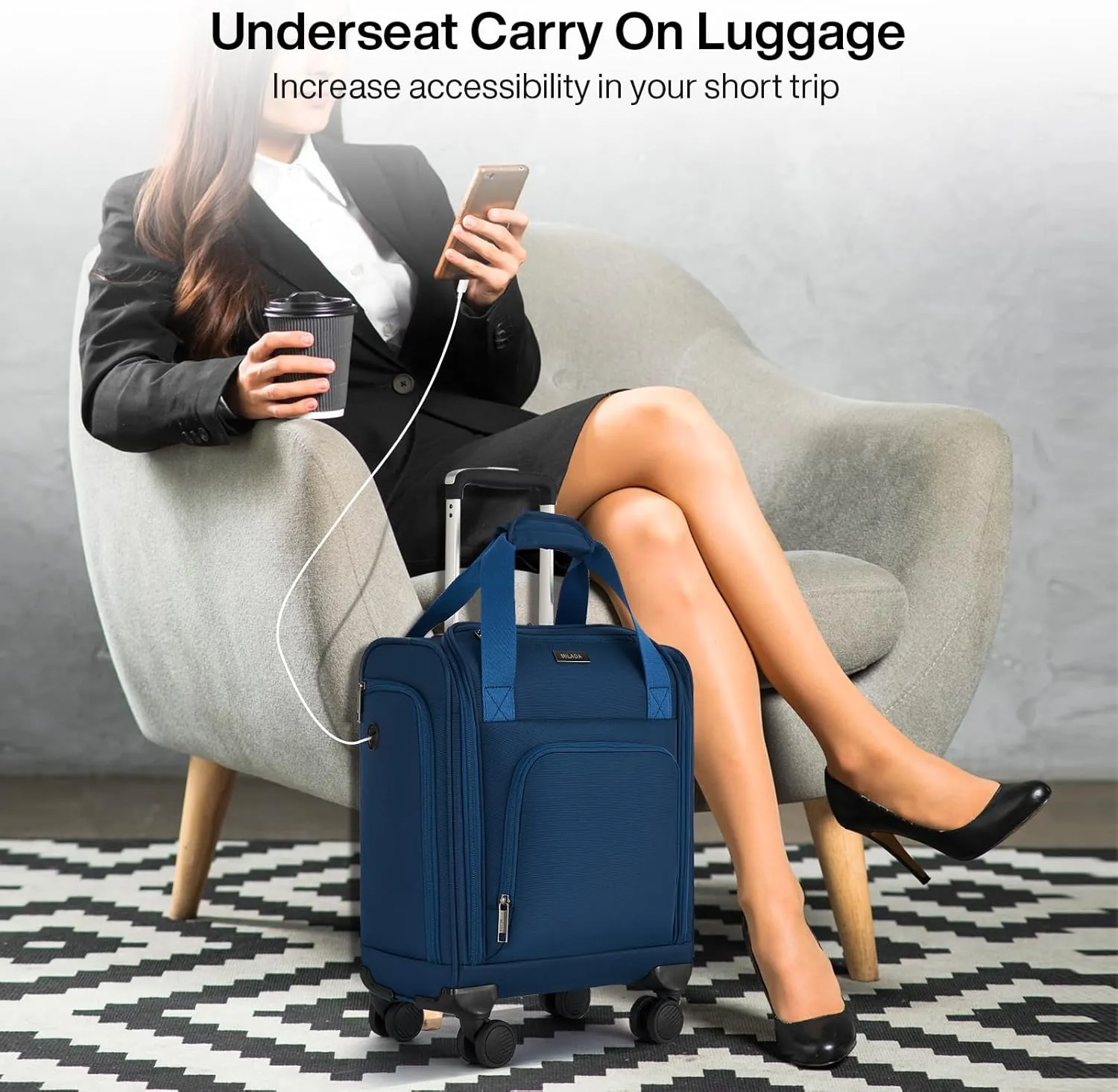 MILADA Carry On Luggage Airline Approved 16 Inch Underseat Small Suitcases with Wheels Softside Travel Luggage Carry On Mini Suitcase for Men Women Short Business and Travel, Blue
