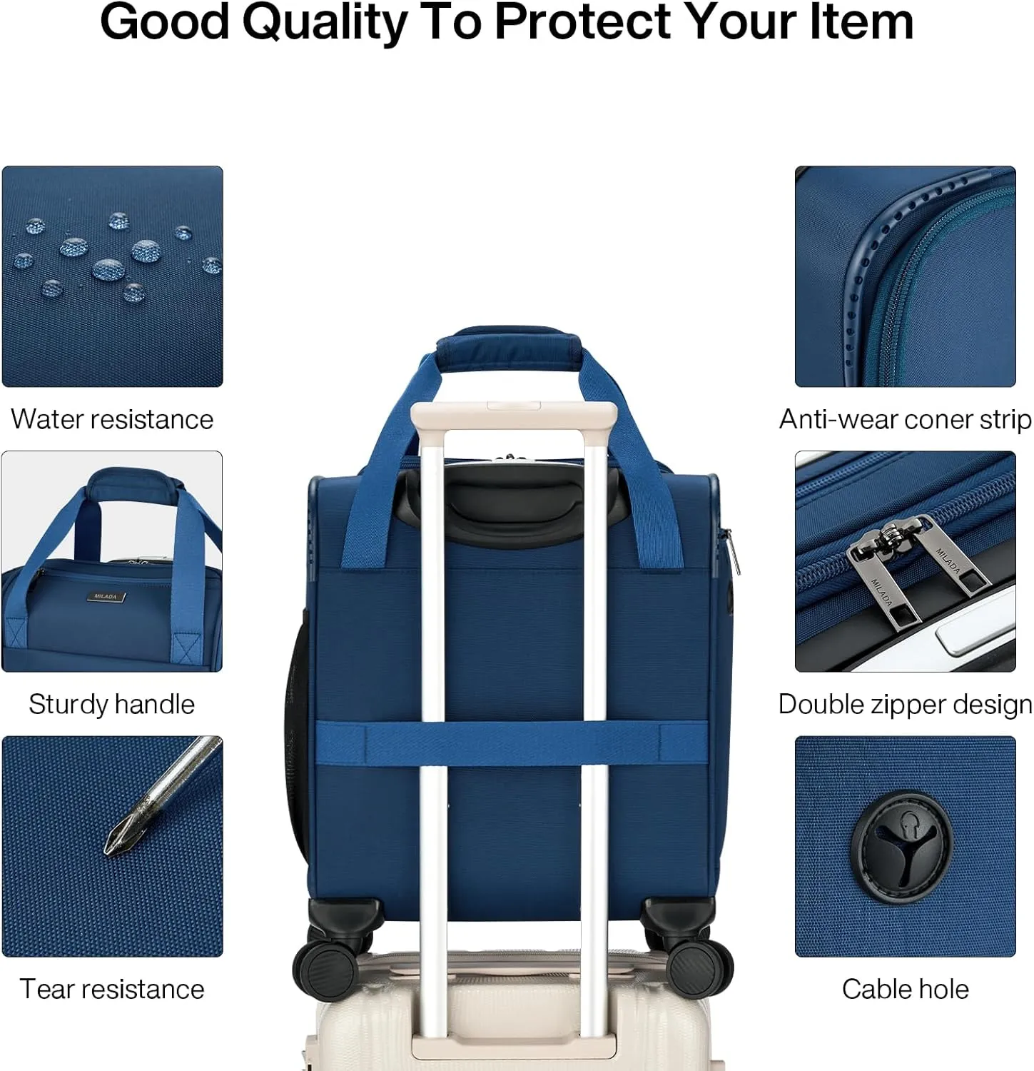 MILADA Carry On Luggage Airline Approved 16 Inch Underseat Small Suitcases with Wheels Softside Travel Luggage Carry On Mini Suitcase for Men Women Short Business and Travel, Blue