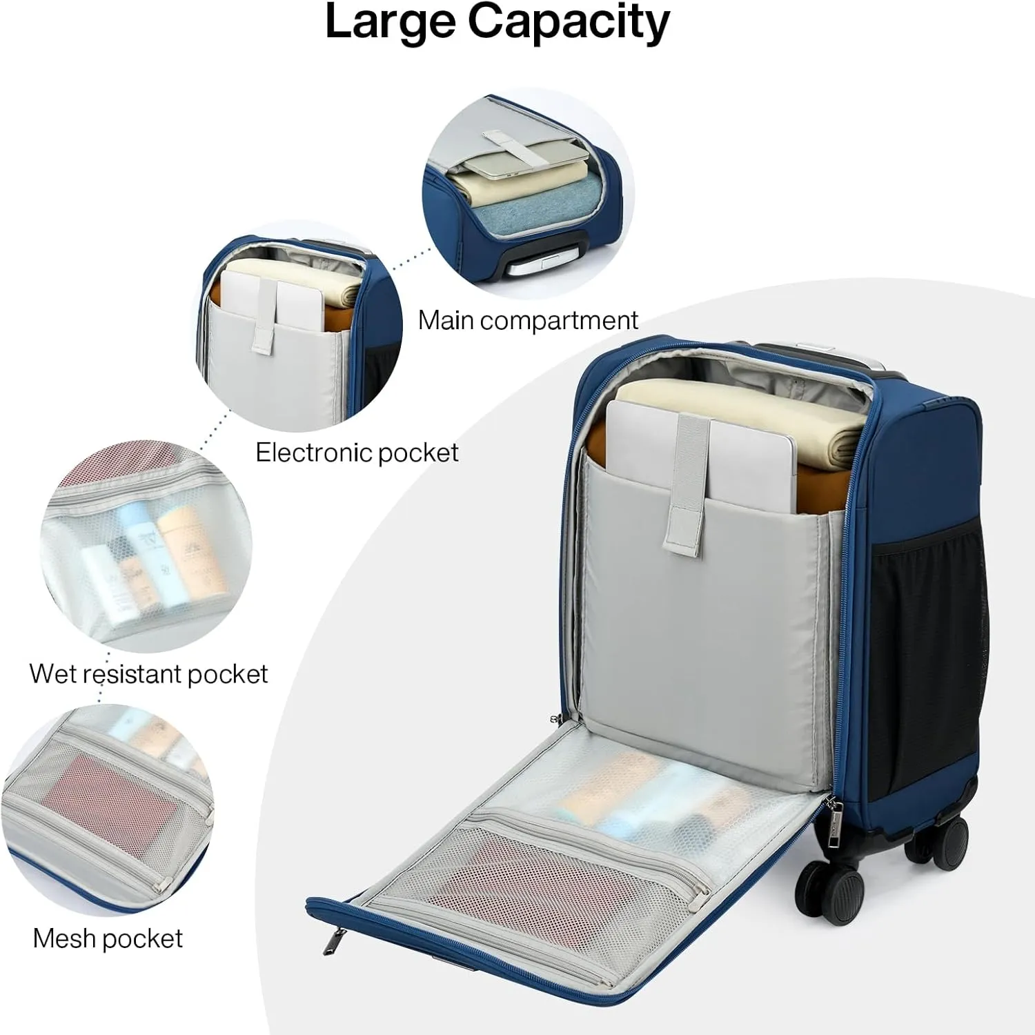 MILADA Carry On Luggage Airline Approved 16 Inch Underseat Small Suitcases with Wheels Softside Travel Luggage Carry On Mini Suitcase for Men Women Short Business and Travel, Blue