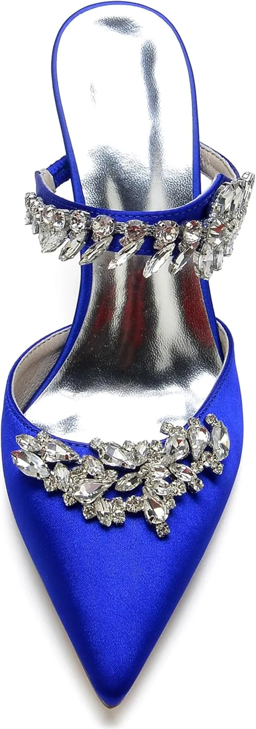 Minishion Shoes for Women Party Wedding Mary Jane Style Evening Prom Pumps Mule wtih Rhinestones BR011