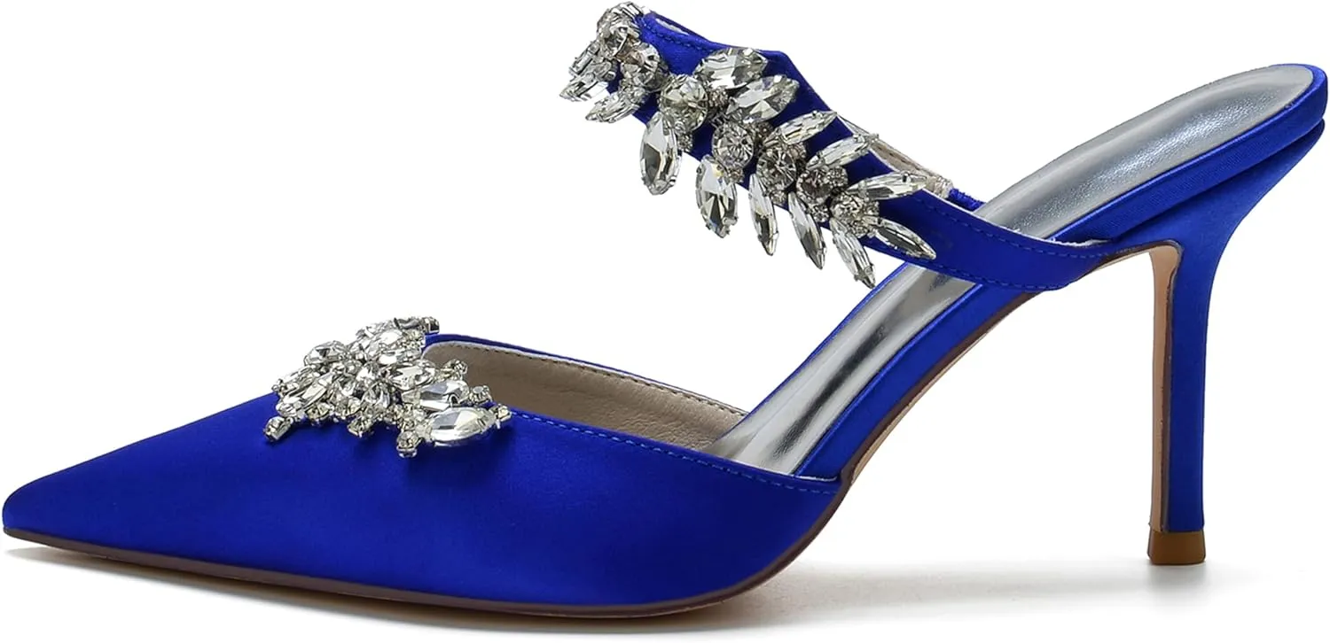 Minishion Shoes for Women Party Wedding Mary Jane Style Evening Prom Pumps Mule wtih Rhinestones BR011