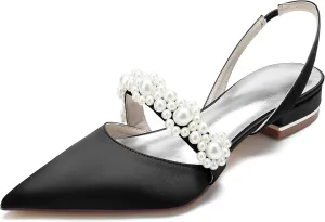 Minishion Wedding Flats for Women Slingback Mary Jane Style Evening Formal Party Mule Shoes BR159