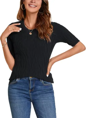 MINTLIMIT Womens Short Sleeve Sweater Summer Pullover Shirt Tops Texture V Neck Casual Knit Tees Tops