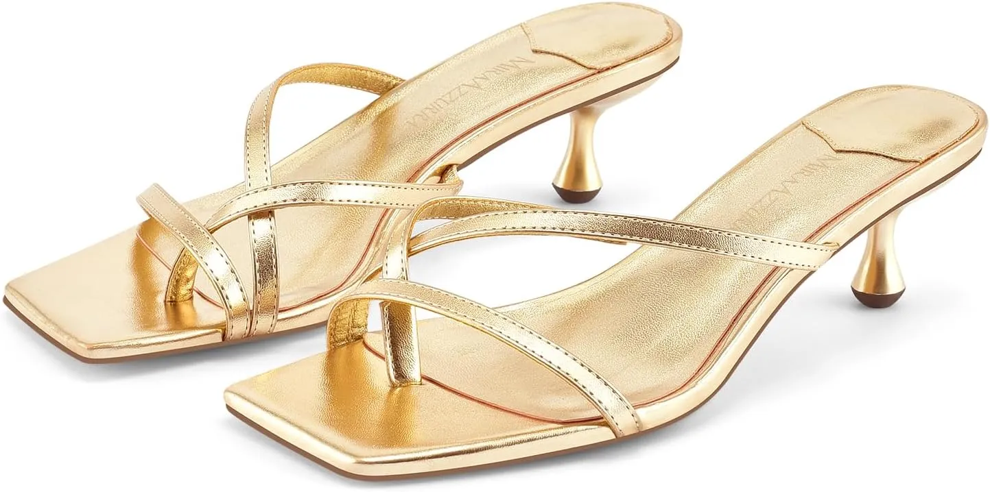 MIRAAZZURRA Flip Flop Kitten Heels Square Open Toe Thong Low Heels Strappy Slip On Slide Sandals Daily Party Shoes