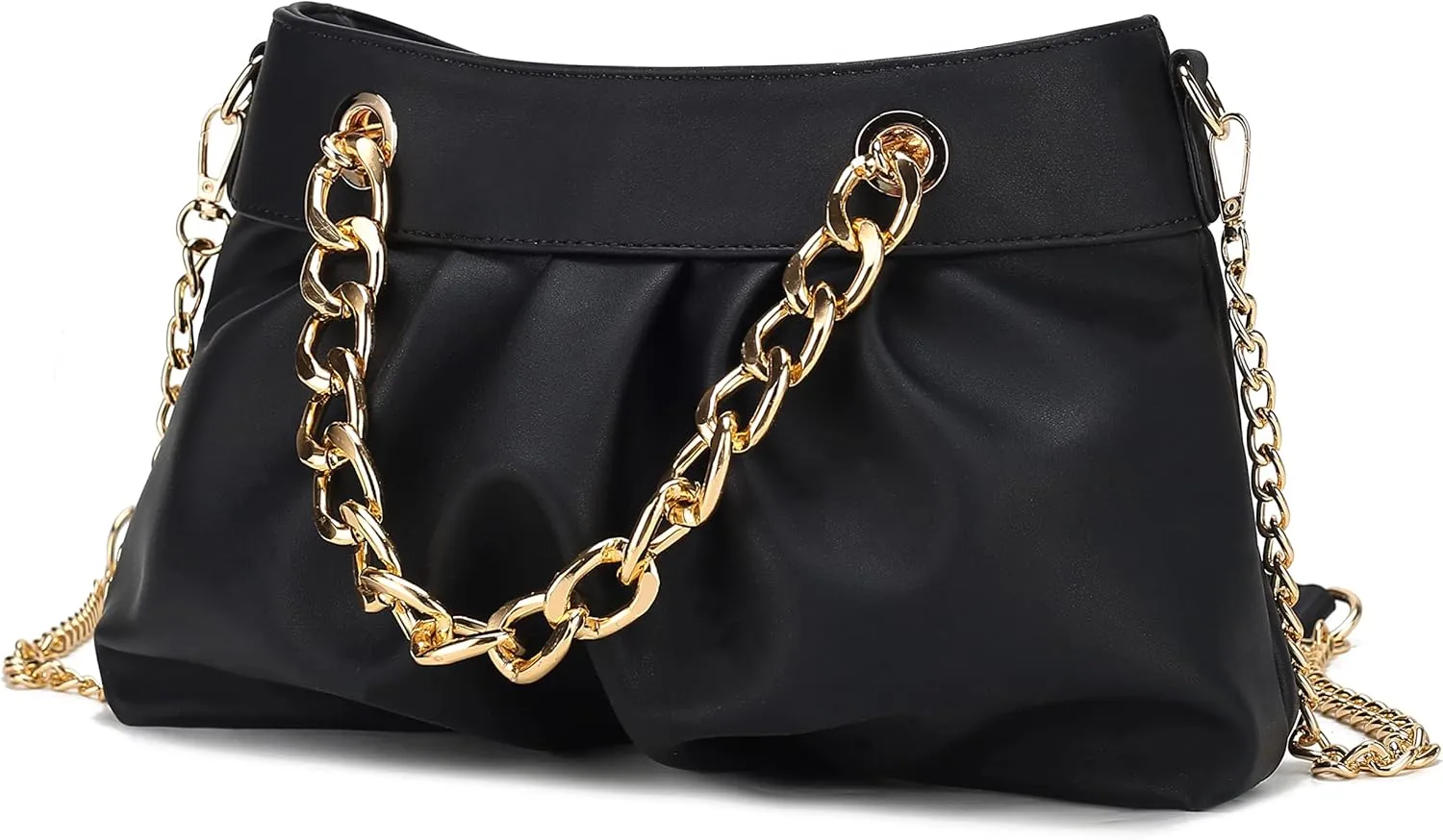 MKF Collection Mini Shoulder Bag for Women, Vegan Leather Ruched Chain Link Trendy Fashion Handbag Crossbody Hobo Purse