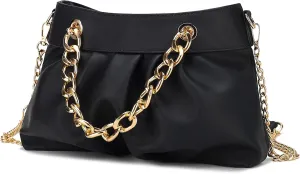 MKF Collection Mini Shoulder Bag for Women, Vegan Leather Ruched Chain Link Trendy Fashion Handbag Crossbody Hobo Purse