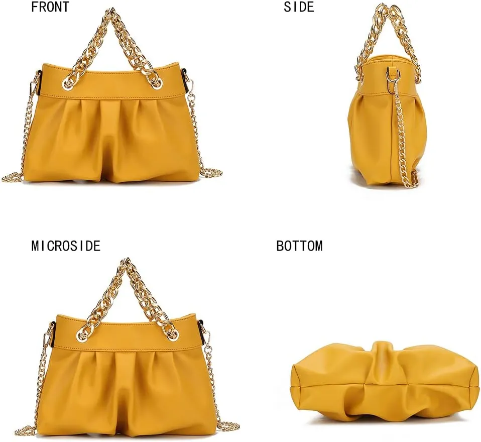 MKF Collection Mini Shoulder Bag for Women, Vegan Leather Ruched Chain Link Trendy Fashion Handbag Crossbody Hobo Purse