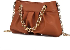 MKF Collection Mini Shoulder Bag for Women, Vegan Leather Ruched Chain Link Trendy Fashion Handbag Crossbody Hobo Purse
