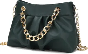 MKF Collection Mini Shoulder Bag for Women, Vegan Leather Ruched Chain Link Trendy Fashion Handbag Crossbody Hobo Purse