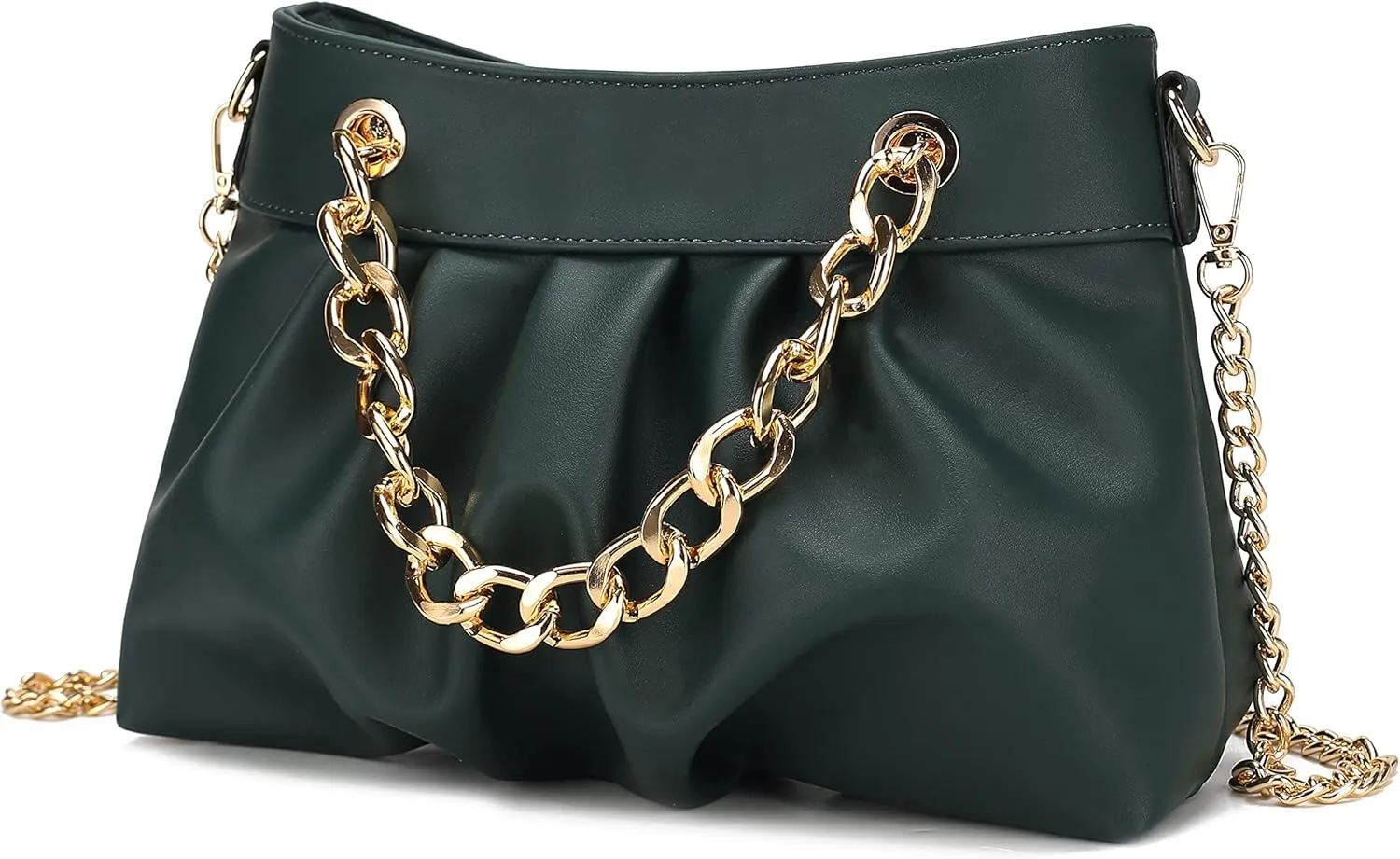 MKF Collection Mini Shoulder Bag for Women, Vegan Leather Ruched Chain Link Trendy Fashion Handbag Crossbody Hobo Purse