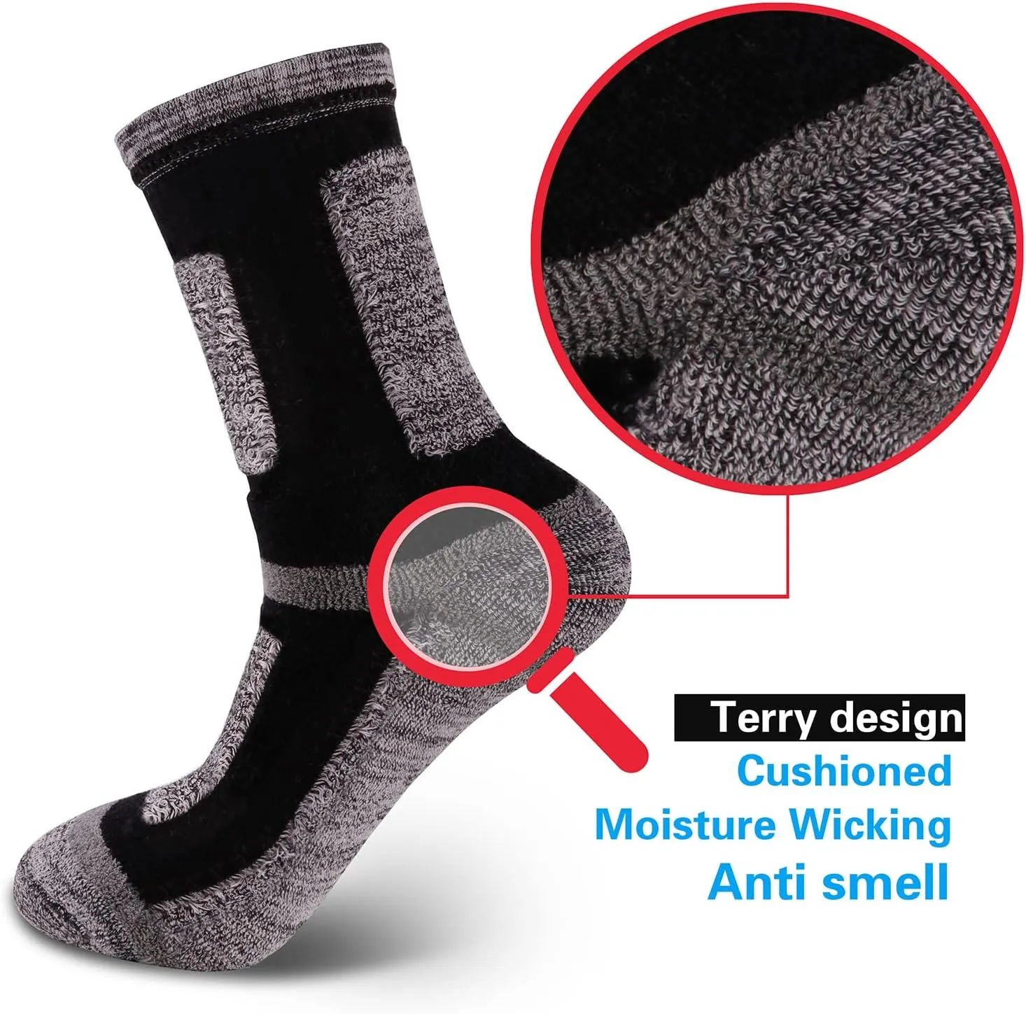 Moisture Wicking Casual Thick Cotton Socks Work Socks For Men, Anti-Odor Outdoor Hiking Athletic Cushioned Crew Socks