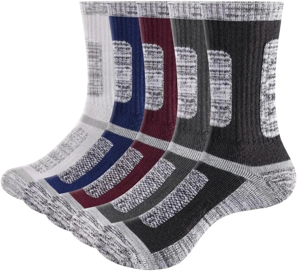 Moisture Wicking Casual Thick Cotton Socks Work Socks For Men, Anti-Odor Outdoor Hiking Athletic Cushioned Crew Socks