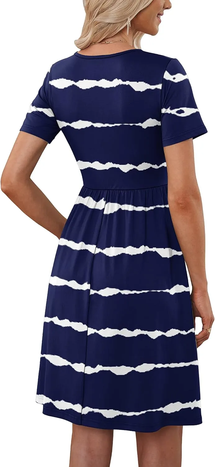 MOLERANI Women Summer Casual Short Sleeve V Neck Dresses Button Down Sundress Beach Vacation with Pockets Travel Outfits