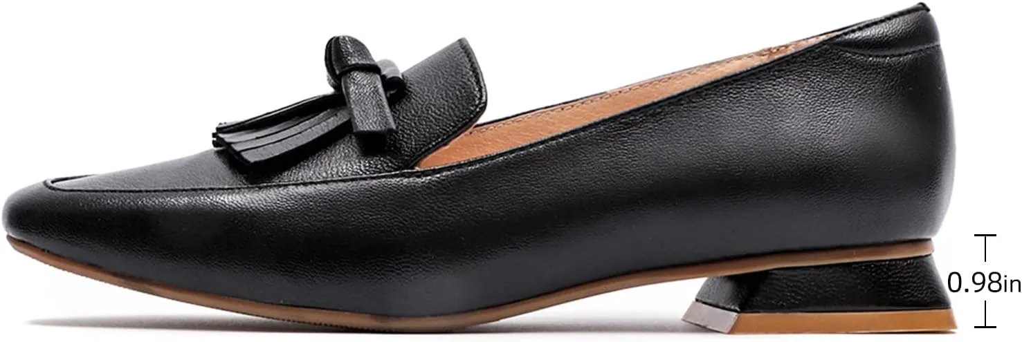 Mona flying Women's Leather Square Toe Penny Loafer Comfort Dress Casual Slip on Flat Office Work Shoes for Ladies