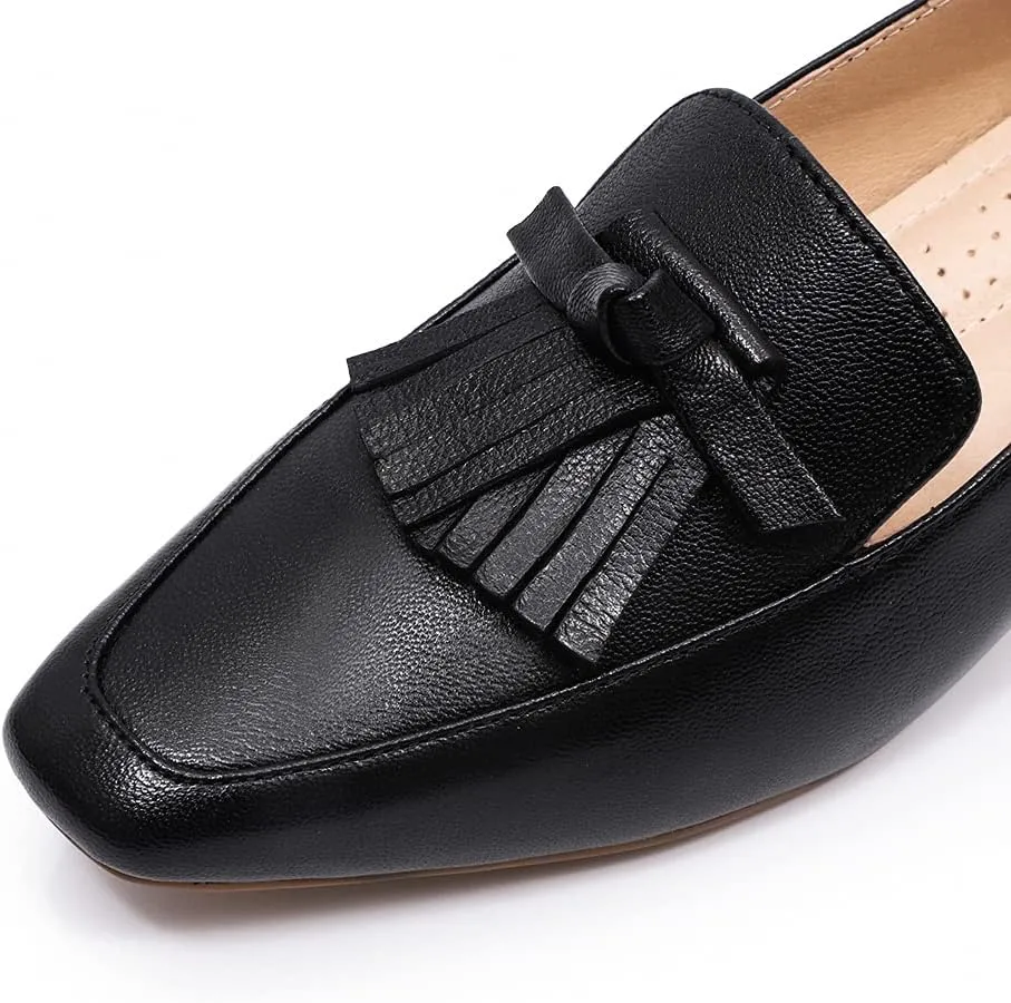Mona flying Women's Leather Square Toe Penny Loafer Comfort Dress Casual Slip on Flat Office Work Shoes for Ladies