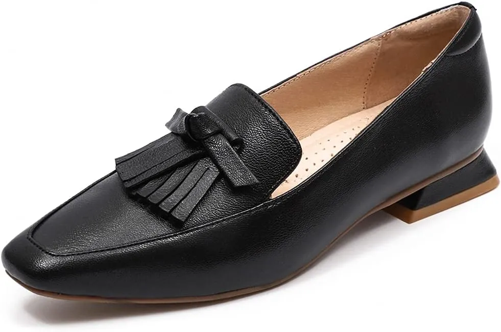 Mona flying Women's Leather Square Toe Penny Loafer Comfort Dress Casual Slip on Flat Office Work Shoes for Ladies