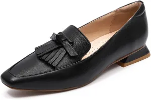 Mona flying Women's Leather Square Toe Penny Loafer Comfort Dress Casual Slip on Flat Office Work Shoes for Ladies