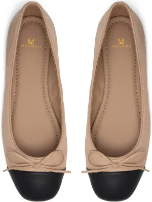 MOOMMO Women Cap Toe Flats Bow Slip On Ballet Flats Comfort Matte Beige Flat Shoes Round Toe Flat Heel Dress Shoes Office Ladies Party Chic Chic Driver Flats Chic Solid Beige 7.5 M US