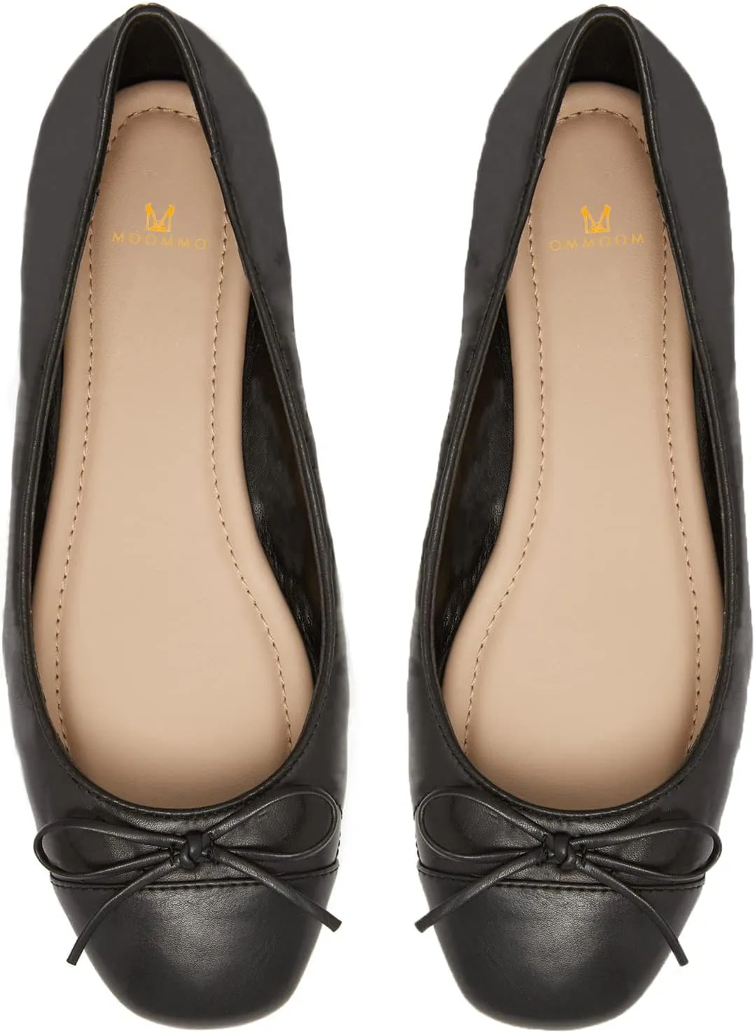 MOOMMO Women Cap Toe Flats Bow Slip On Ballet Flats Comfort Matte Black Flat Shoes Round Toe Flat Heel Dress Shoes Office Ladies Party Chic Chic Driver Flats Cute Solid Black 8.5 M US
