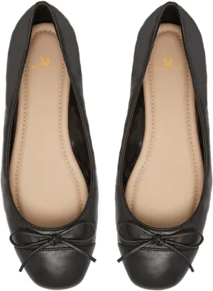 MOOMMO Women Cap Toe Flats Bow Slip On Ballet Flats Comfort Matte Black Flat Shoes Round Toe Flat Heel Dress Shoes Office Ladies Party Chic Chic Driver Flats Cute Solid Black 8.5 M US