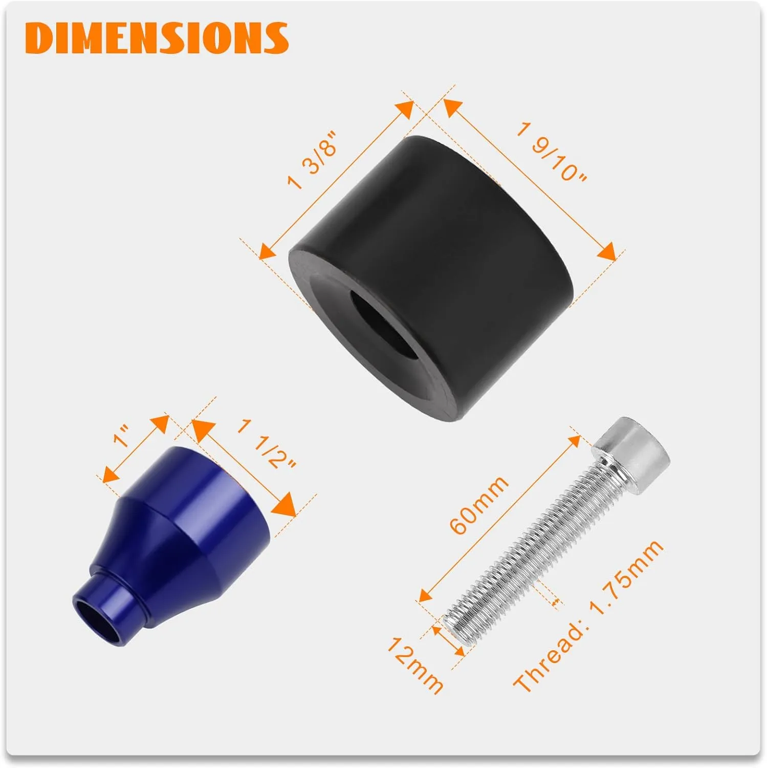 Motorcycle Frame Sliders Anti Crash Protector No Cut Falling Protection M12-1.75mm x 60mm Screw for Engine Guard Saddlebag Guard Flat Out Bar Anti-Collision