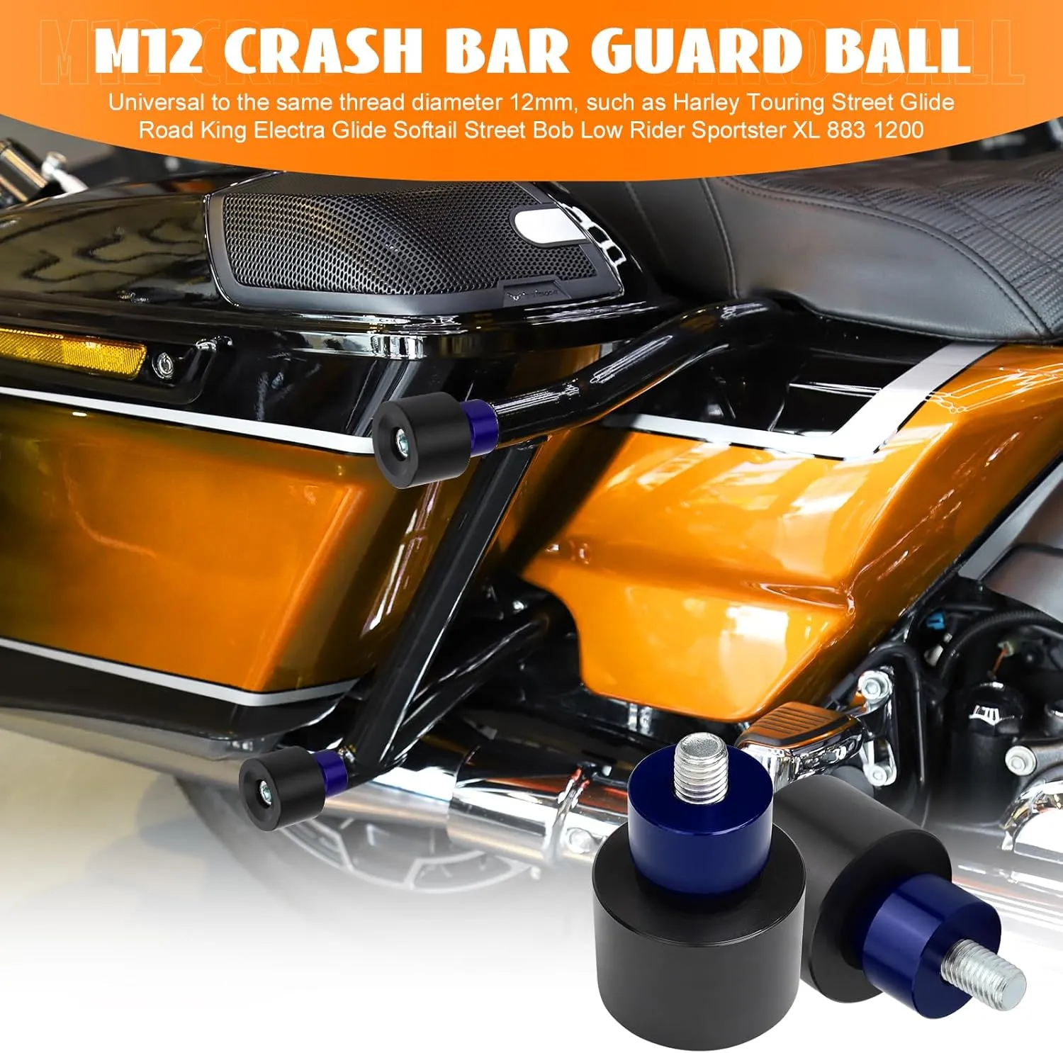 Motorcycle Frame Sliders Anti Crash Protector No Cut Falling Protection M12-1.75mm x 60mm Screw for Engine Guard Saddlebag Guard Flat Out Bar Anti-Collision