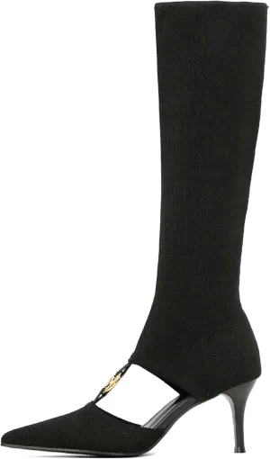 MOUSSE FIT Women's Pointed Toe stiletto Casual Breathable Sock High Boots