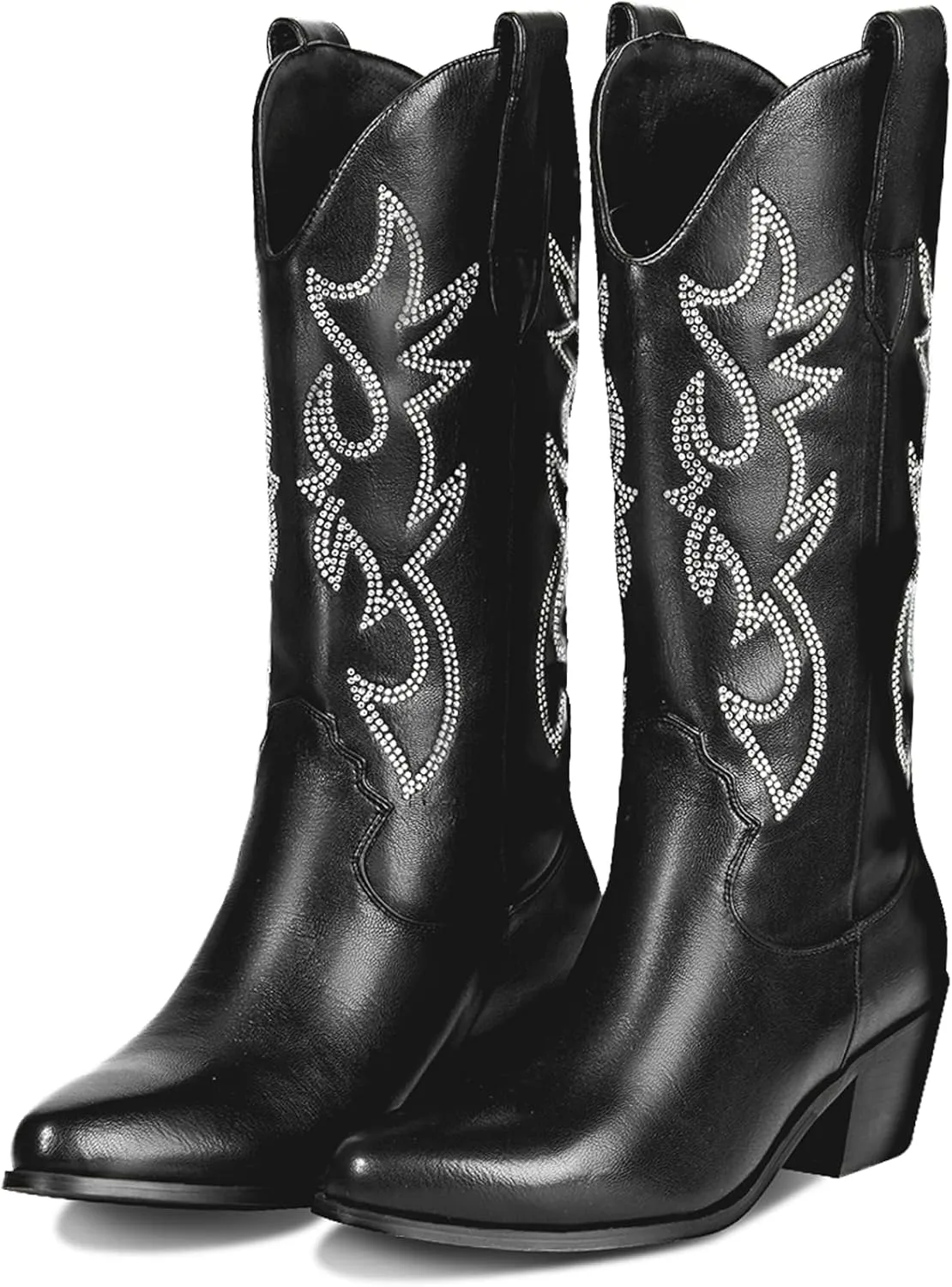 MUCCCUTE Cowboy Boots for Women Cowgirl Boots Wide Calf Pointed Toe Embroidered Fashion Western Chunky Pull On