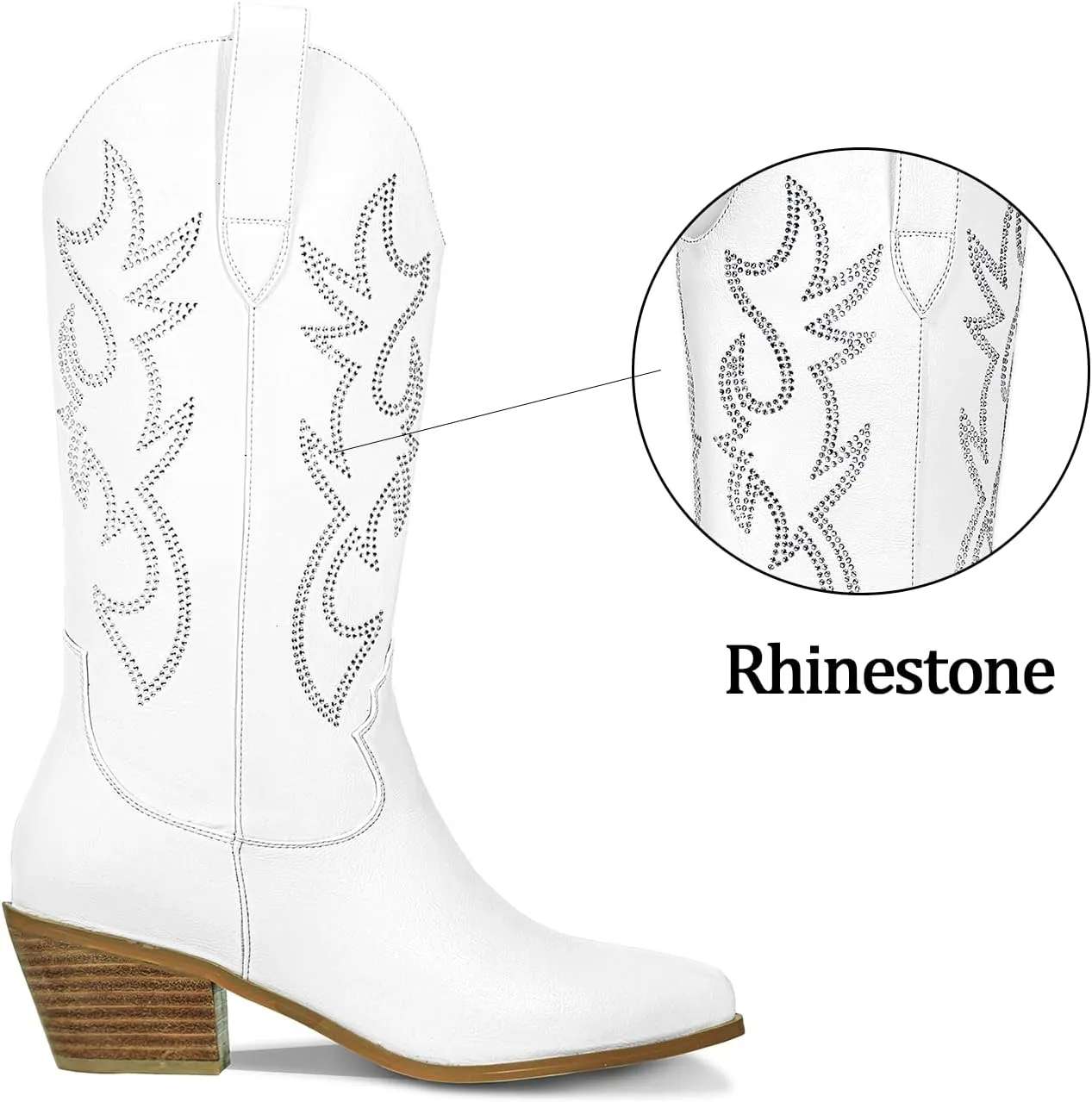 MUCCCUTE Cowboy Boots for Women Cowgirl Boots Wide Calf Pointed Toe Embroidered Fashion Western Chunky Pull On