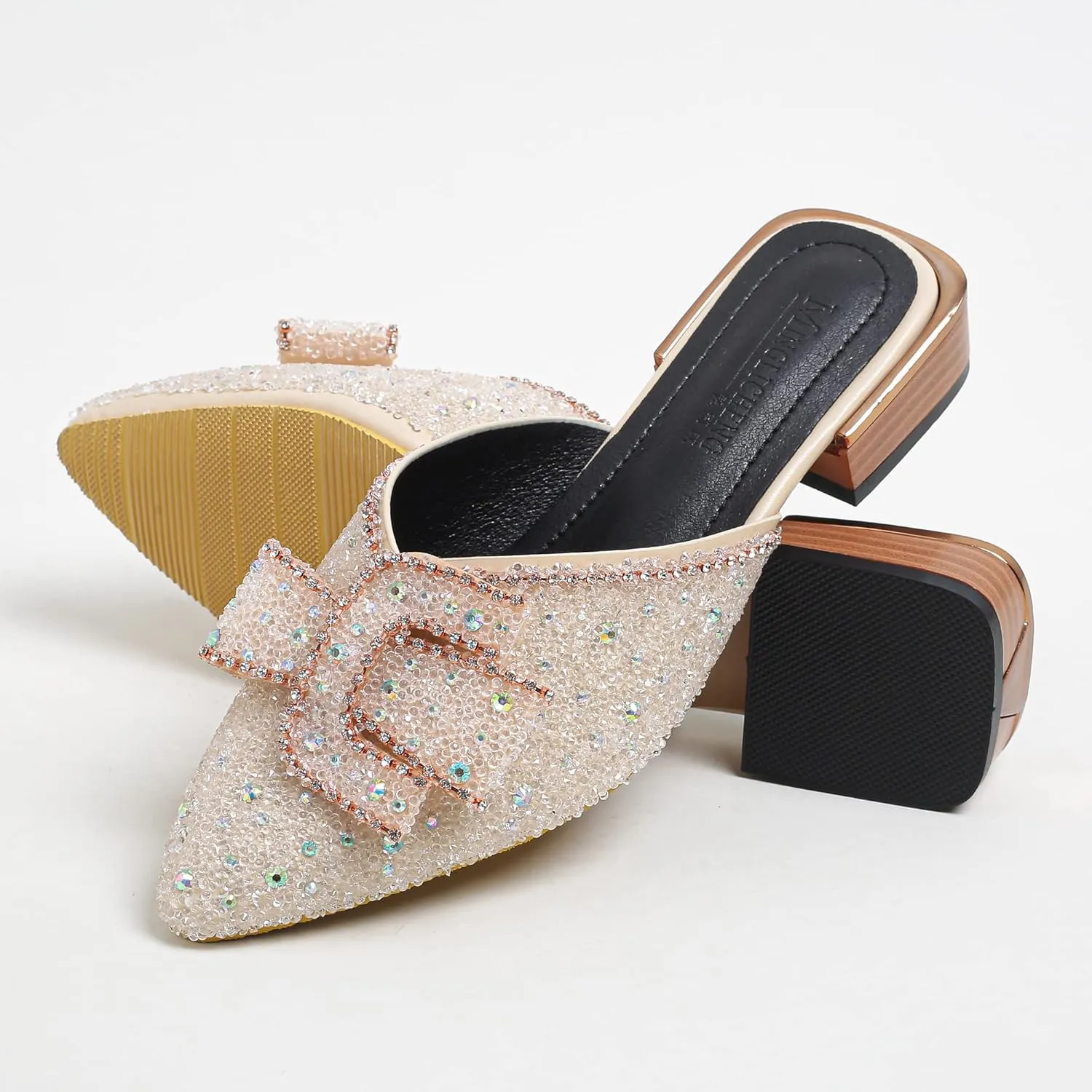 Mules for Women Flats Comfortable Soft Memory Foam Insole Cherry Pointed Rivet Mule Shoes