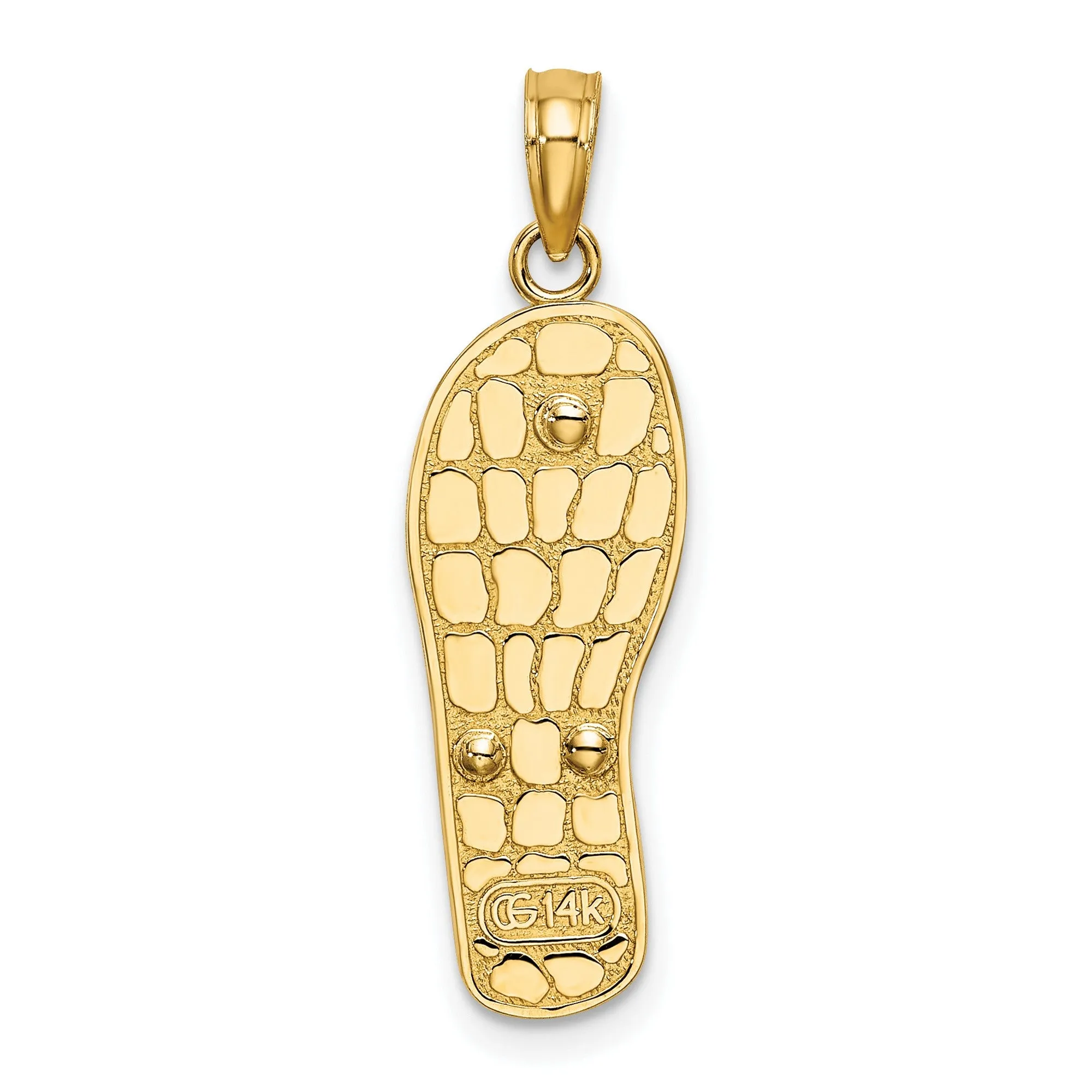 Multi-Colored 3-D Enamel Beach Scene On Flip-Flop Charm Pendant in Real 14k Multi-Tone Gold