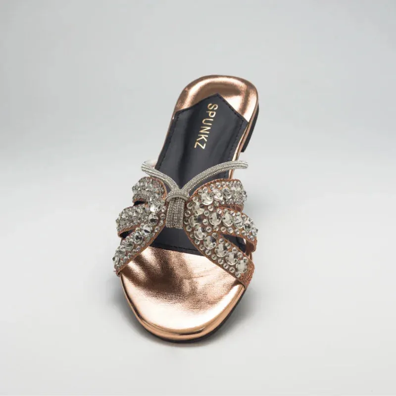 Natasha Strappy Rhinestones Slide Rose Gold Flats-11037