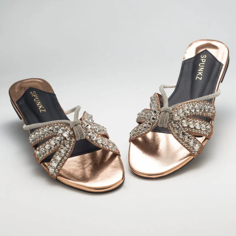 Natasha Strappy Rhinestones Slide Rose Gold Flats-11037