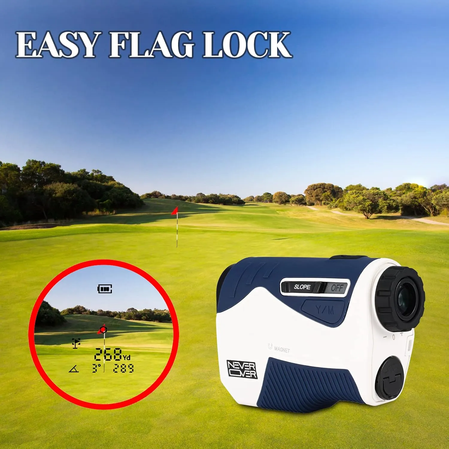 Never Over Range Finder Golfing with Vibe, Golf Range Finder with Magnet, 1200 Yard Accurate rangefinder Golf with Slope