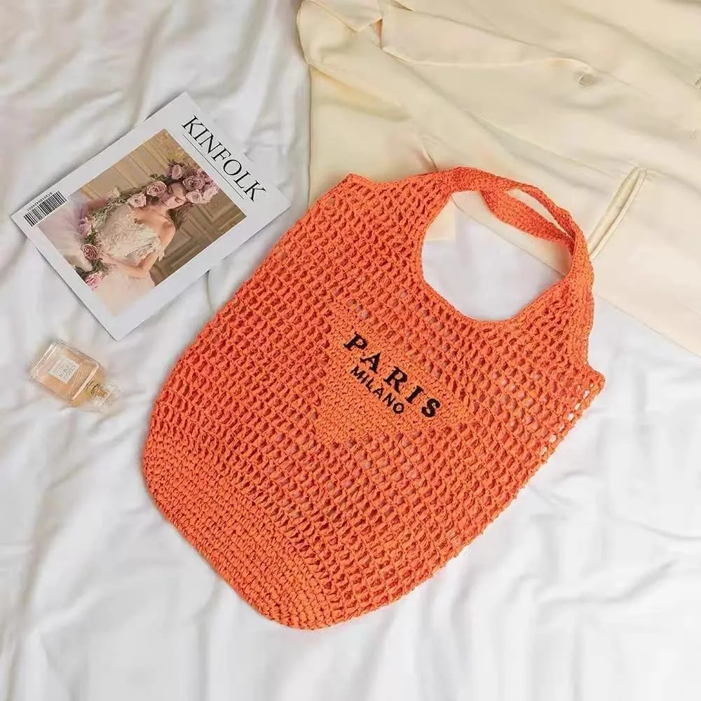 New Woven Bag, Straw Mesh Tote Bag, Beach, Shoulder Bag, Hobo Women, Foldable Large Capacity, for Holiday.