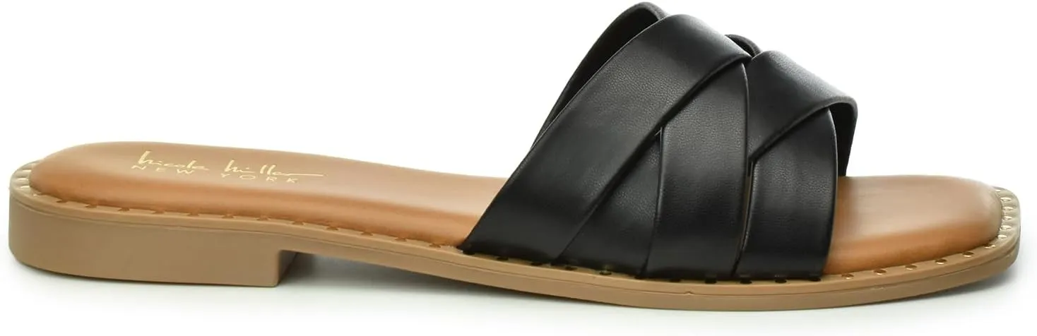 Nicole Miller Rally Women's Sandals - Stylish & Lightweight Open Toe Sandals - Durable & Non-Slip Summer Beach Sandals - Super Soft Memory Foam Insole Slides - Cute Flat Slide Sandals for Women