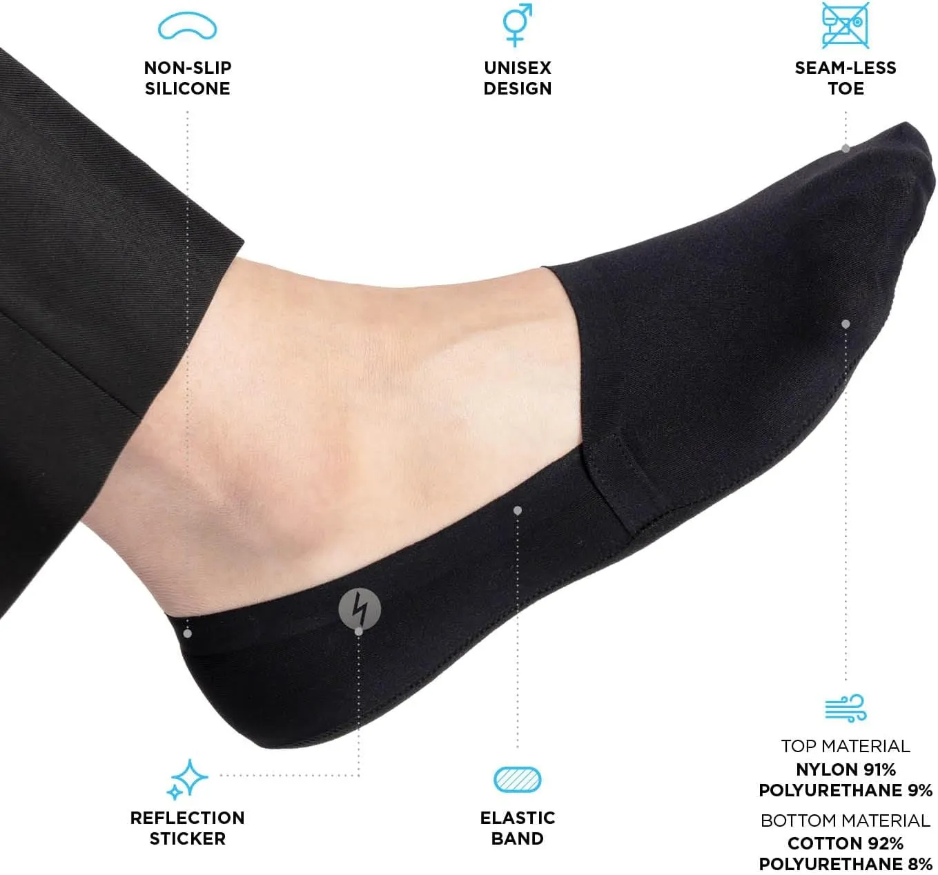 No Show Socks ZephyrAir 3 Pairs for Women and Men, light, Cold Sensation, Non Slip, Stretch, Invisible