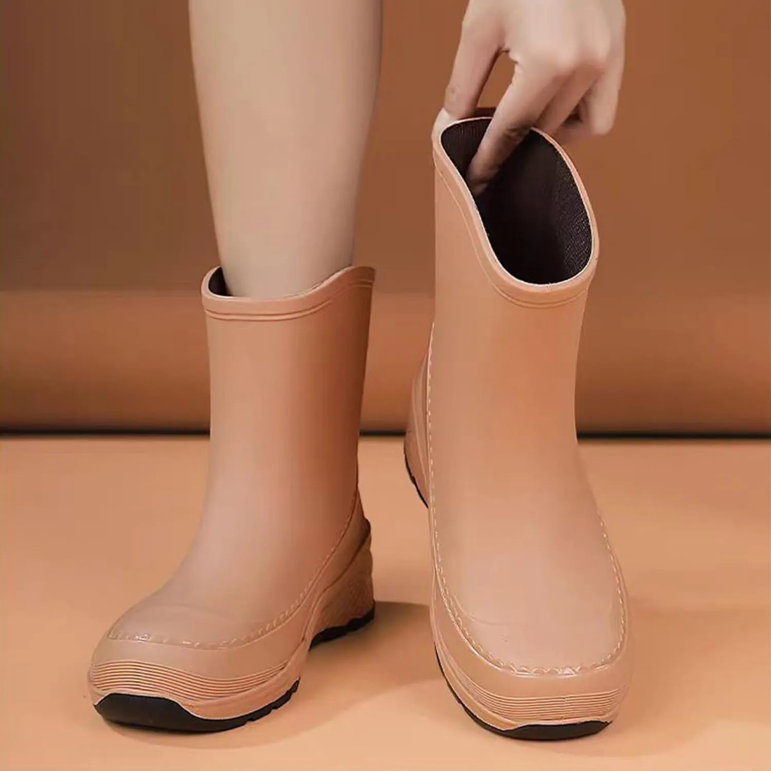 Nutropa Mid Calf Rain Boots for Women,Waterproof Garden Shoes Anti-Slip Rainboots,Outdoor Work Rain Shoes