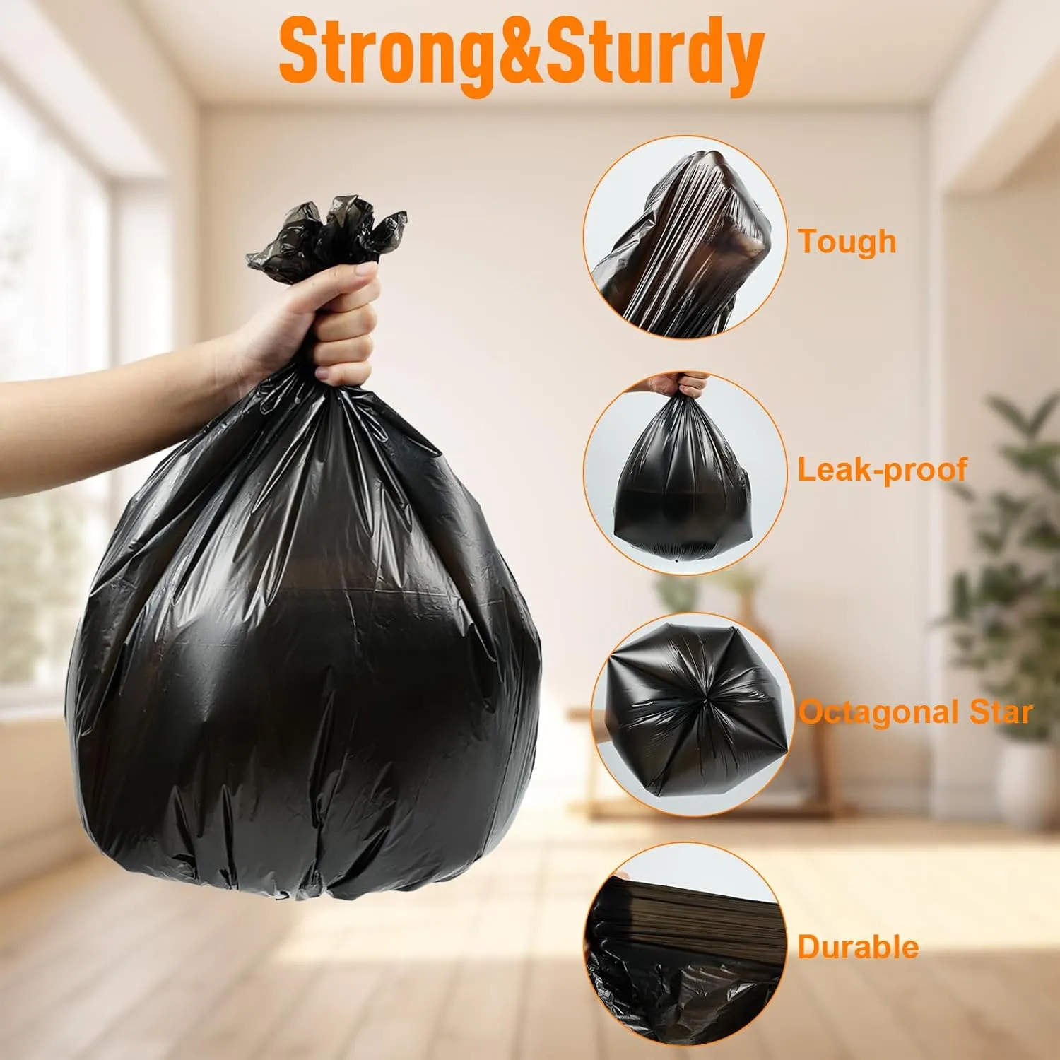O2frepak 45 Gallon Multipurpose Tear-Resistant Trash Bags,Heavy Duty,Tastless and Black Garbage Bags (20 Count, 100x120cm)