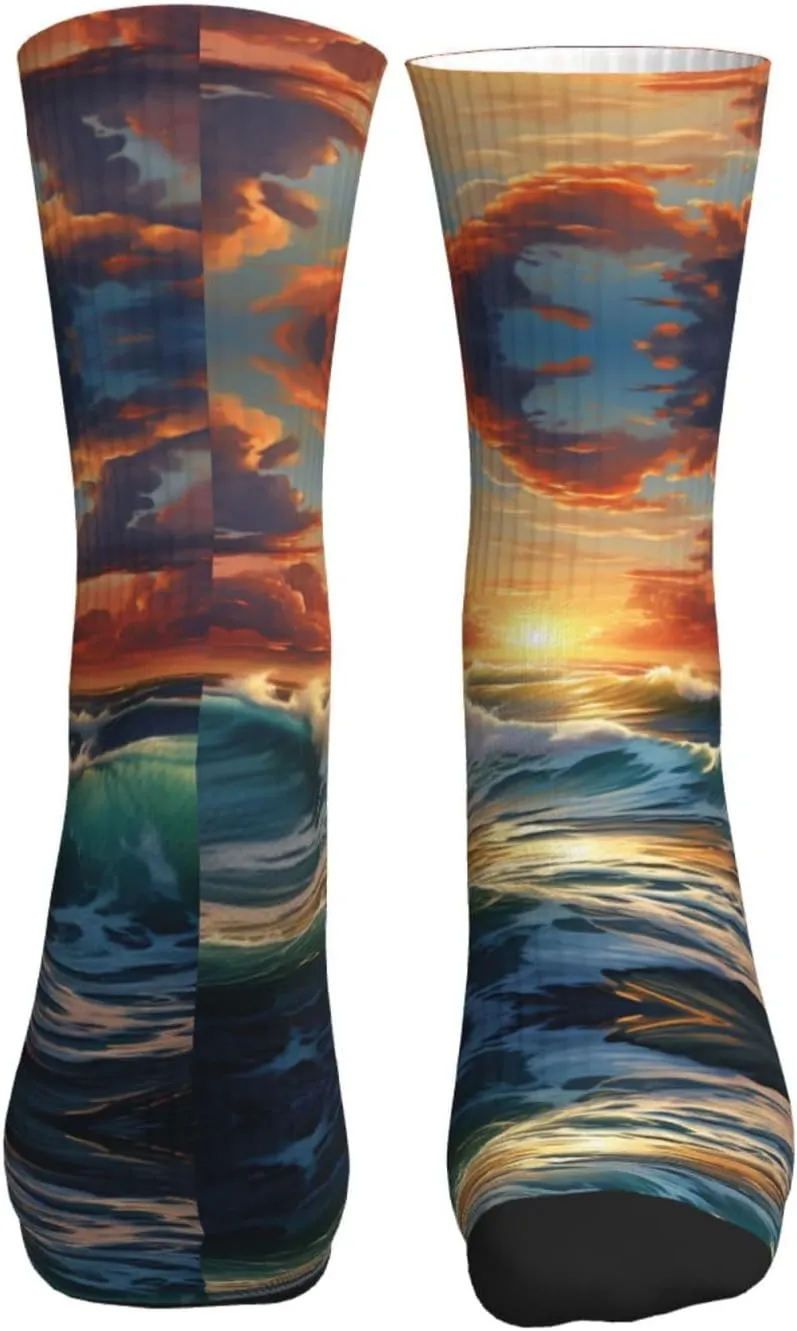 Ocean Sunset Scenery Athletic Casual Socks Performance Breathable Comfy Heavy Cushion Crew Socks For Women Men