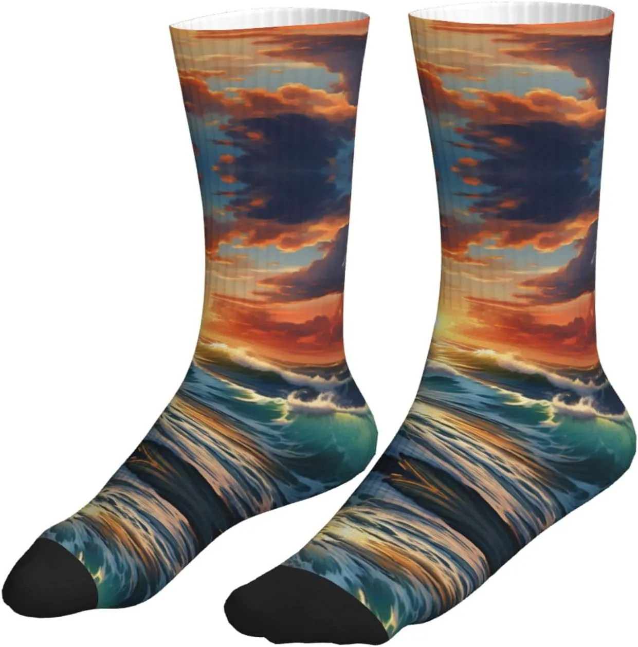 Ocean Sunset Scenery Athletic Casual Socks Performance Breathable Comfy Heavy Cushion Crew Socks For Women Men