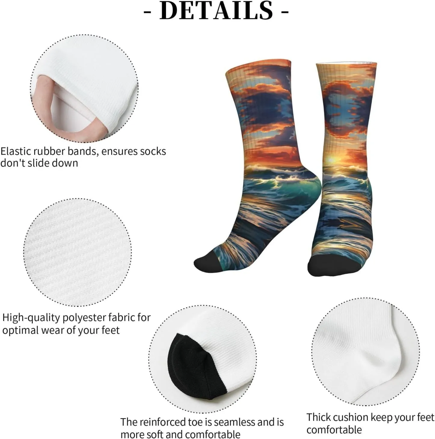 Ocean Sunset Scenery Athletic Casual Socks Performance Breathable Comfy Heavy Cushion Crew Socks For Women Men