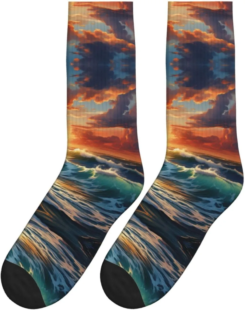 Ocean Sunset Scenery Athletic Casual Socks Performance Breathable Comfy Heavy Cushion Crew Socks For Women Men
