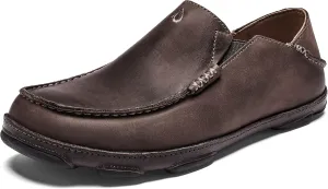 OLUKAI Moloa Men's Premium Leather Shoes, Easy Slip On & Off Design, Casual & Versatile Loafer, Drop-in Heel & Enhanced Traction, Dk Wood/Dk Java, 8.5