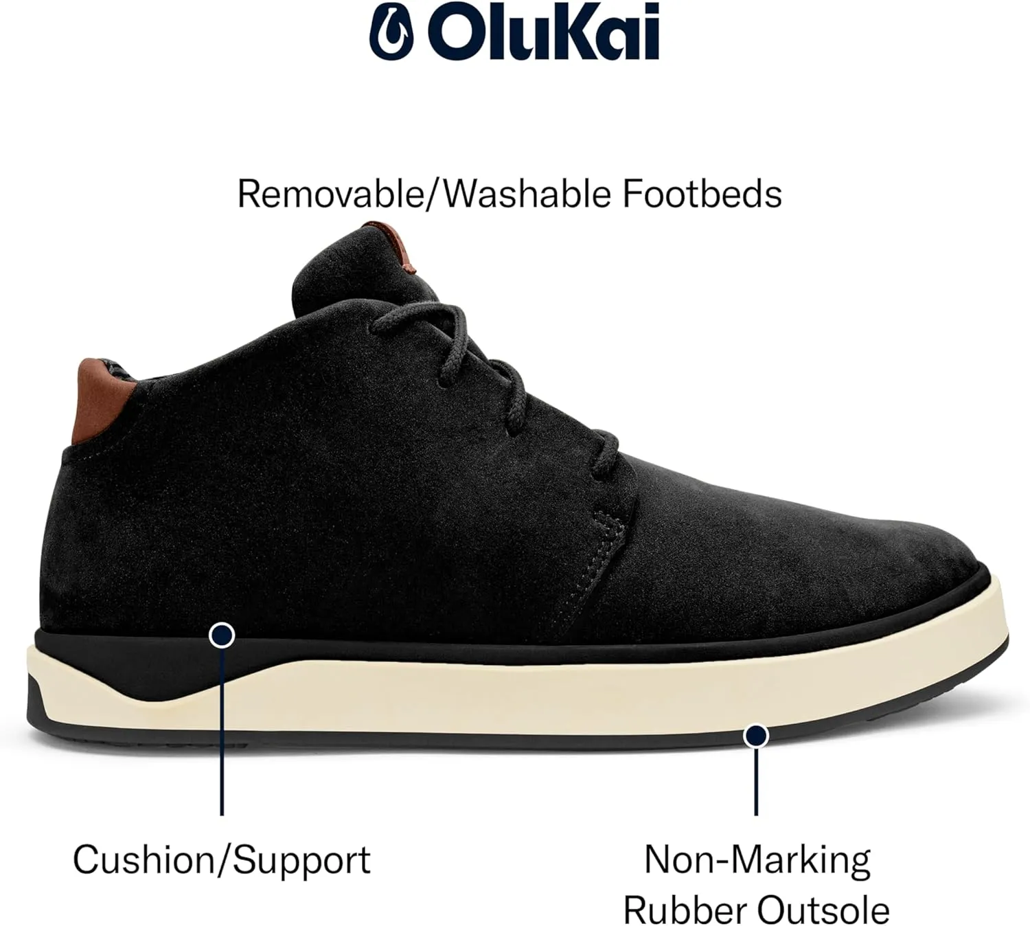 OLUKAI Papaku 'Ili Men's Boots, Durable Waterproof Leather, Cozy Quilted Lining, All-Day Underfoot Cushion