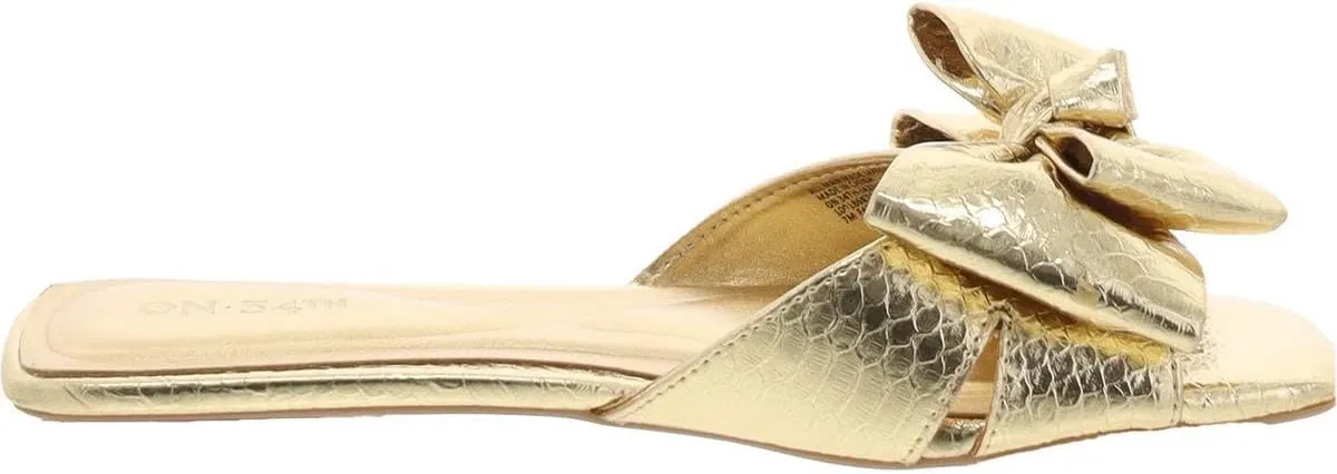 On 34th Womens JAZMINN Faux Leather Bow Slide Sandals