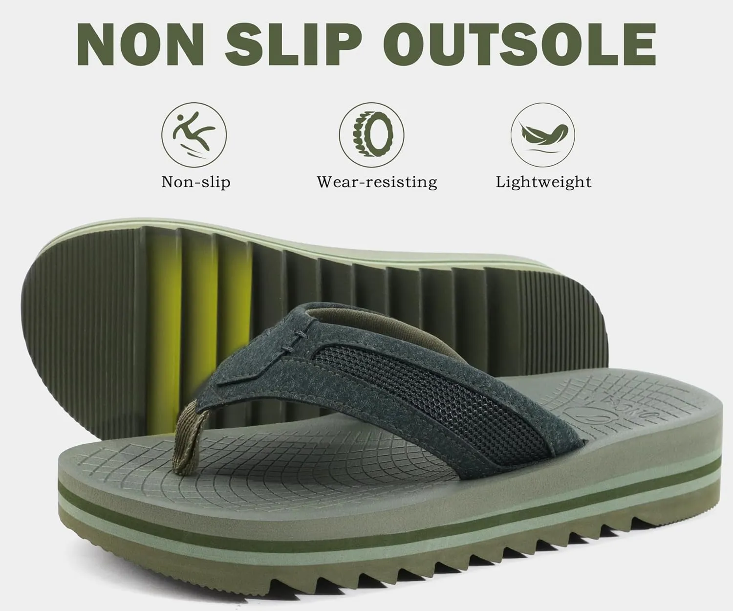 ONCAI Men's Flip Flops with Arch Support Orthotic Cushion Recovery Walking Slide Sandals for Men with Platform Summer Comfortable Soft Rubber Soles（US Size 7-15）