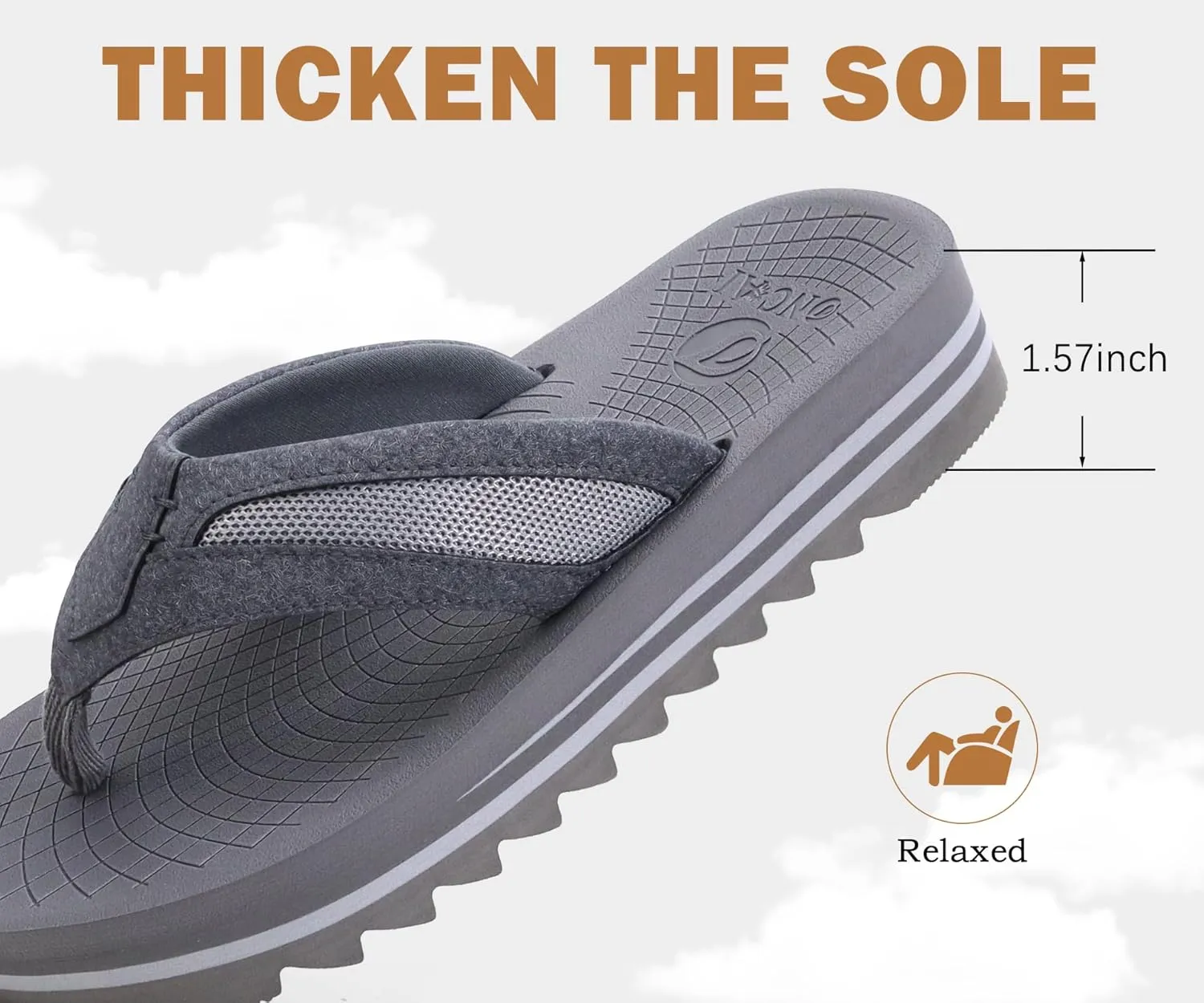 ONCAI Men's Flip Flops with Arch Support Orthotic Cushion Recovery Walking Slide Sandals for Men with Platform Summer Comfortable Soft Rubber Soles（US Size 7-15）