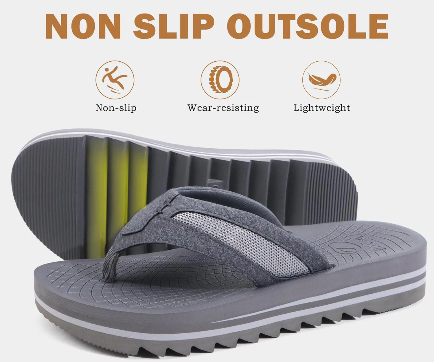 ONCAI Men's Flip Flops with Arch Support Orthotic Cushion Recovery Walking Slide Sandals for Men with Platform Summer Comfortable Soft Rubber Soles（US Size 7-15）