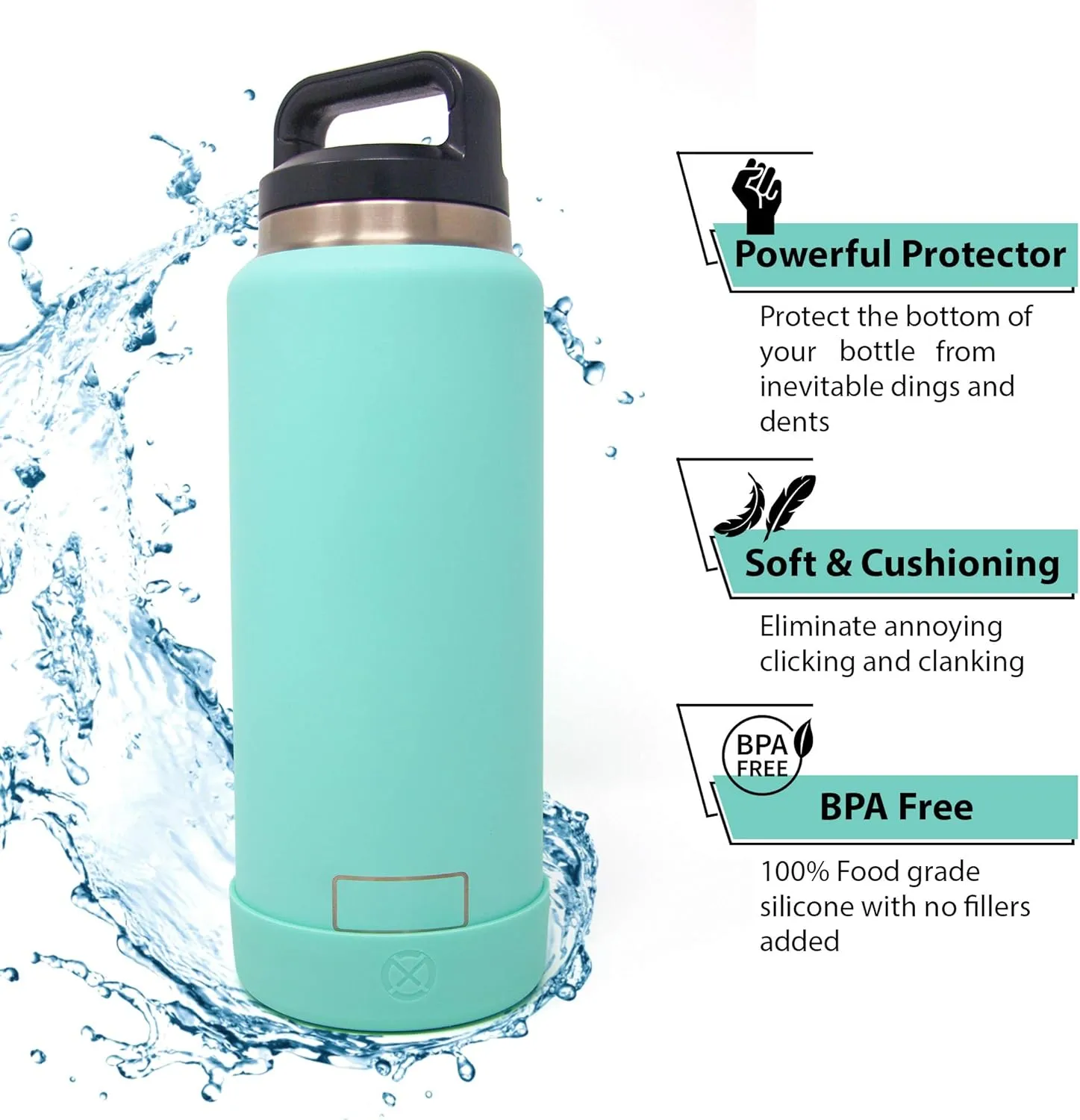 One MissionX Protective Silicone Boot for YETI 46oz 36oz 26oz 18/12oz, Owala 32oz 24oz Bottles & Yonder Water Bottles, Anti-Slip Bottom Sleeve Cover, BPA Free (Black, Fits 64 oz)